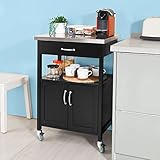 SoBuy® Servierwagen, Küchenwagen, Rollwagen mit Edelstahlarbeitsplatte,Getränkewagen fürs Büro,FKW22-SCH - 2
