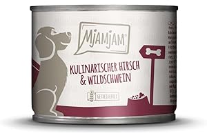 MjAMjAM - cibo umido premium per cani - cervo culinario e cinghiale con mirtilli rossi, confezione da 6 (6 x 200 g), senza cereali con carne extra