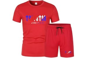 LIAOPUFUS Traje Deportivo Trapstar Logotipo Modelo de Malla Transpirable 2 PCS de Manga Corta Para Hombres Trapstar Shorts Verano Running Set Estampado