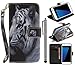 Produktbild CLM-Tech PU Ledertasche schwarz für Samsung Galaxy S7 Tasche inklusive Standfunktion und Handschlaufe weißer Tiger mit Stylus silber