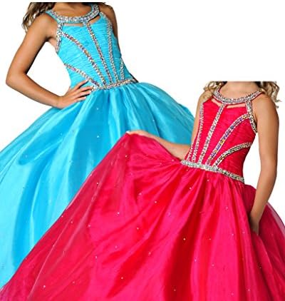 Wealth Girls Beads Empire Flower Kids Party Ball Dance Long Pageant Dresses 14 US Hot Pink