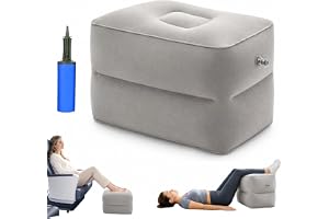 HOVCEH Uppblåsbar resekudde, höjd 38 cm benkudde, flygplan fotstöd med pump, fotstöd för skrivbord, benstöd, för resor, bil