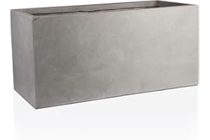 IDEALIST Plant Pots Outdoor Window Box | Garden Planters with Drainage Holes | Grey Reinforced Stone Windowsill Planter L50 W20 H20.5 cm, 11 litres