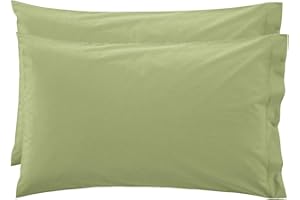 LARA MORADA - Coppia Federe Cuscino Letto, Per GUANCIALE, Tinta Unita, 100% Cotone, Made in Italy, 52X82cm + Pattina, Verde Salvia