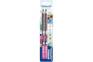 Pelikan 811170 Combino Matite Triangolari, Legno FSC, Grafite B Jumbo, Rosa, 2 Pezzi, per Apprendimento con Impugnatura Ergonomica Corretta, per Bimbi Scuola Elementare