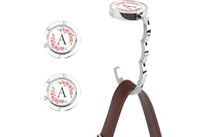 FIDWALL 2PCS Ganci per Borsa Lettera A-Z, Gancio Borsa da Tavolo Personalizzato con Iniziale, Porta Borsa da Tavolo con Lettera Floreale, Ganci Pieghevoli per Borsa per le Donne, Appendi Borsa da Tavolo (A)