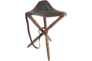 GENÉRICO Silla de Caza trípode con Asiento en Piel de bovino y Sarga, Patas torneadas en Madera de Haya Altura 65cm