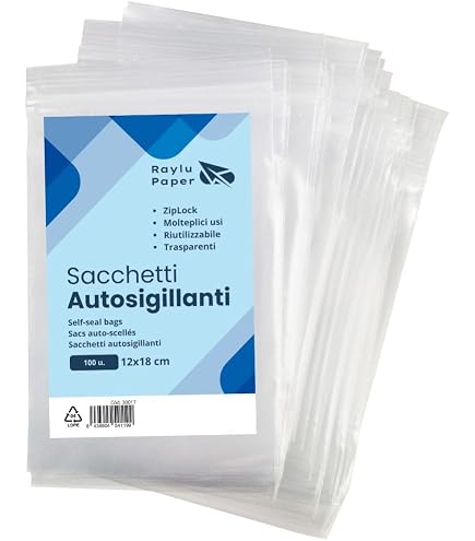 100 sacchetti autoadesivi e autosigillanti trasparenti in cellophane (20,3 x 25,4 cm / 8 x 10 pollici), adatti per alimenti, per biscotti, biglietti, buste, foto