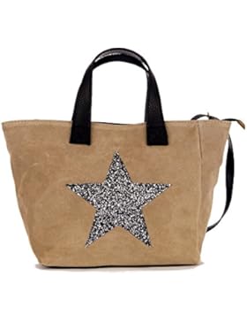 Moda Italy kleine Damen Tasche aus Wildleder mit Stern aus Strass Handtasche Umhangtasche