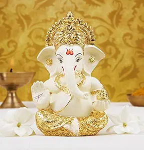 Gold Art India Ceramic Car Dashboard Ganesha Idol, 3.5 x 2 inch,1 Idol