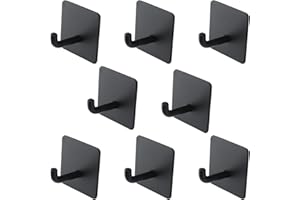 ZEONHEI 8 Sztuk haczyki na ręczniki samoprzylepne, ze stali nierdzewnej bez wiercenia haczyki samoprzylepne, haczyki na ubrania, haczyki na drzwi, do łazienki, toalety, kuchni, biura, czarne