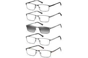 EYECEDAR 5 Stuks Lesebrille Herren Metall Vollrahmen Rechteckiger Stil Federscharnier Sonnenbrille Lesebrillen 2.00
