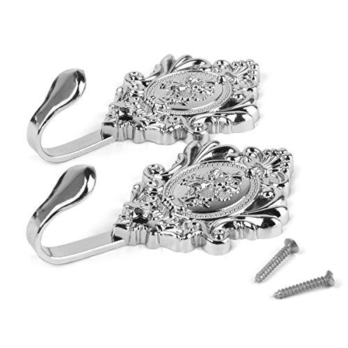 Tinksky Garderobenhaken Kleiderhaken 2ST Jahrgang Zink Legierung drapierung Duschvorhang Holdbacks Raffhalter Haken (Silber) - 3