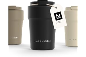 LARS NYSØM Thermo Kaffeebecher to go 380ml | Travel Mug 0,38 Liter mit Isolierung | Auslaufsicherer Edelstahl Thermobecher für Kaffee und Tee unterwegs | Teebecher (Carbon Black, 380ml)