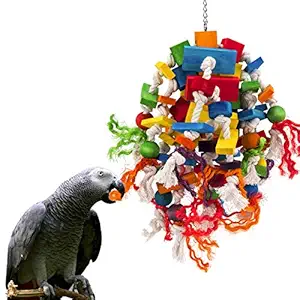 MEWTOGO Large Parrot Toy - Multicolored Wooden Blocks Tearing Toys for Birds Suggested for African Grey Cockatoos, and a Variety of Amazon Parrots.