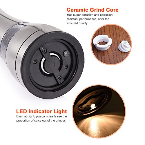 Uarter Premium elektrische Gewürzmühle, Edelstahl, Salz- und Pfeffermühle, Set mit verstellbarer Mahlfunktion und Sichtfenster, 2er Pack - 5