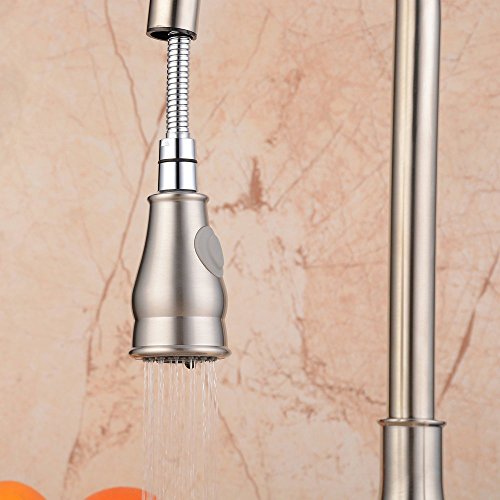 Hiendure® Modern Messing Ein Griff Hochbogen Herausziehen Sprühen Küchenarmatur Bassinhahn Bad Wasserhahn Schwenkbarer Auslauf, Nickel gebürstet - 4