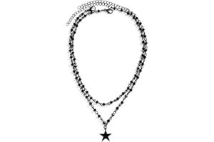 fdsmall Necklace for Women Boho Gothic Star Cross Pendant Necklace Adjustable Layered Bead Chain Choker Necklaces Halloween Christmas New Year Goth Jewelry Gift for Women and Girls
