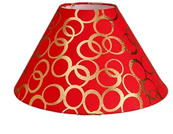 AADHYA CREATIONS AC Lampshade Tapered (Red with Golden Rings, 25X25X14 cm)