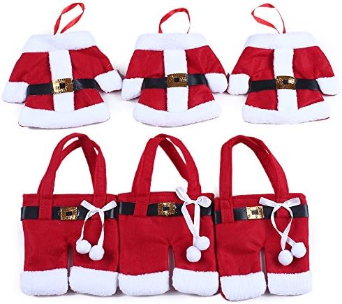Cityone 6 Pcs Santa Suit Cutlery Holder Silverware Pockets Knife&Fork Bag Christmas Dinner Party Decoration