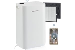 Greenmigo Déshumidificateur et Purificateur d'air 25L/Jour(ALPHA-Q25 Pro WiFi),Ioniseur,HEPA,Technologie Intelligente WiFi,Drainage continu,Minuterie,Sécurité Enfants,Contre l'humidité,la Moisissure