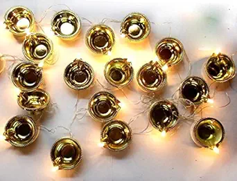 Pragya Creation Light Golden Diya Light 5M Electric 20 Deepak LED Fairy String Series Lights Home Diwali Decoration Lightning - (Golden) Rope Light/Strip Light/Rise Light/Lighting for Deepawali