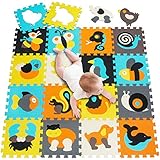 Valla para arriba juego Mat: la mejor parte de la Playmate es que con la "valla" para arriba, mantiene todos los juguetes y bolas de rodar y mantener un bebé que está rodando y rápidamente todo el lugar seguro. Componentes: 18 azulejos juegan tapetes