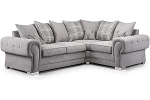 Honeypot - Sofa - Verona - Fabric - Corner Sofa - 3 Seater - 2 Seater - Footstool (Grey, 2C1 Right Hand)