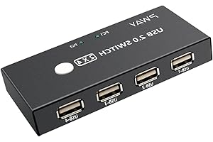PWAY Commutateur USB 2.0 Sélecteur de Commutateur USB 2 Ports 2 Ordinateurs Partageant 4 périphériques USB Boîtier de Commutation KM pour PC, Imprimante, Scanner, Clavier, Souris avec 2 Câbles USB
