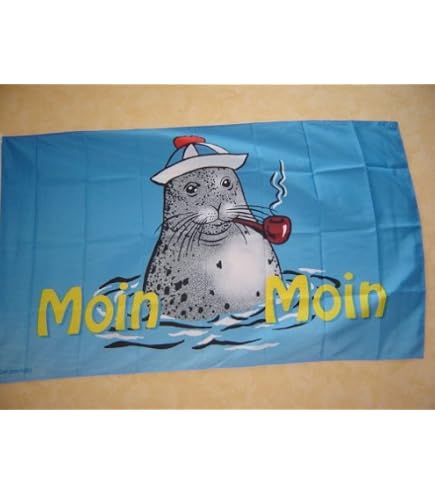 Flagge 'Moin Moin Seehund' – 90 X 150 Cm, Polyester, Wetterfest, Mit 2 Messingösen