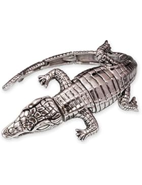Fly Style® - Herren Krokodil Armband breit Edelstahl (18 - 19.5 cm) Farbe Silber-Schwarz brst025