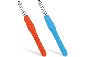 KALIONE 2 Stück Häkelnadeln, 9,0 mm, 10,0 mm Häkelnadeln, Stricknadeln mit ergonomischem Griff für arthritische Hände, Bunt TPR Griff Häkelnadel für Anfänger und Häkelgarn