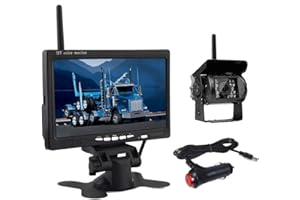 Podofo Caméra de Recul sans Fil Kit Système, 7 Pouces LCD Moniteur + IP68 Étanche Vision Nocturne Caméra de Recul + Adaptateur Allume-Cigare pour Voiture 12V-24V pour Voiture/Camion/RVs