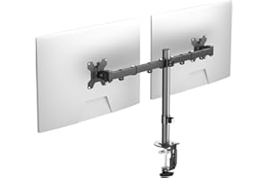 Pholiten Support Ecran PC 2 Ecran pour 13"-32", Bras Ecran PC 2 Ecran VESA 75/100mm, Support de Moniteur Poids Max 10KG, Réglable en Hauteur Inclinable,Rotatif et Pivotant,Noir, MD97442SE