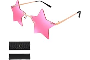 Yolev Witzige Sonnenbrille Damen Vintage Randlose Stern Partybrille Sonnenbrille Transparent Rosa Blau Rot Pentagramm Brille 