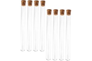 HOLIDYOYO Tubes à Essai en Verre Transparent 20 * 200Mm Bouchons en Liège Lot de 8 Accessoire de Laboratoire Scolaire Équipement d'Expérimentation pour Chimie et Stockage d'Échantillons