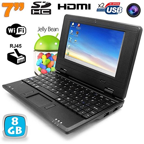 détail Mini PC Android Kitkat dual core netbook 7 pouces WiFi 8 Go Noir
