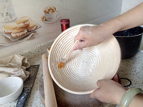 Gärkörbchen rund, ø 25 cm, Höhe 8.5 cm Banneton Proof Korb für Brot und Teig [inkl. Pinsel] Proof Rising Rattan Schale + Gratis Liner + Gratis Brot Gabel - 2