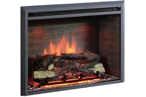 BALDERIA camino elettrico Calida 26" | Caminetto elettrico a incasso | Effetto fiamma 3D | Riscaldamento elettrico 2000W, crepitio | Focolare da inserto con telecomando, timer, termostato | Nero