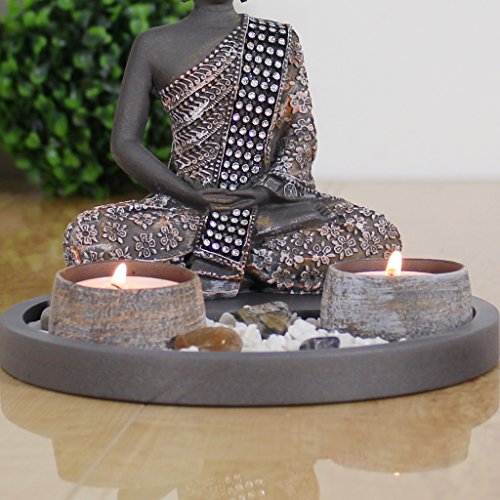 Buddha Sitzend mit Teelicht Deko-Statue für Wohnzimmer oder Bad Zen-Garten Deko-Figur Teelichthalter orientalisch (Nr. 1) - 3