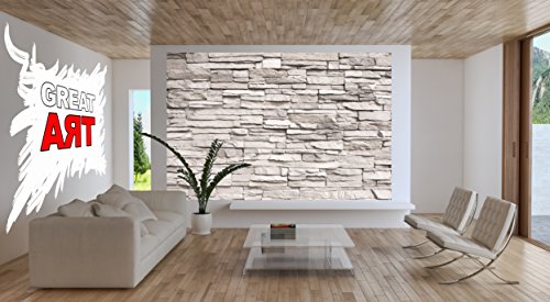 Fototapete White Stonewall Wandbild Dekoration Steintapete 3d Stein Mauer Wandverkleidung Steinoptik weiß Steinwand Steinmauer | Foto-Tapete Wandtapete Fotoposter Wanddeko by GREAT ART (336 x 238 cm) - 2