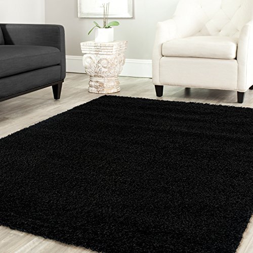 Teppich-Home Star Shaggy Teppich Farbe Hochflor Langflor Teppiche Modern für Wohnzimmer Schlafzimmer Uni Farben, Farbe:Schwarz, Maße:Ø 160 cm Rund