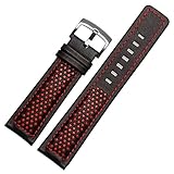 22 mm Perforation schwarz Sport Uhrenarmband Leder Naht Rot Stahl Schnalle