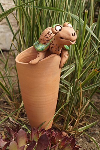 Keramik Pflanztüte mit Schildkröte Handarbeit Blumenkasten Spitztüte Tierfigur - 5