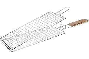 RUECAB - Grilles de Cuisson Barbecue et fumoir - Grille de Barbecue Double Extensible,Grille Barbecue Double à Poisson, Grille BBQ Poisson - Matière : Acier chromé - Dimensions : 40 x 17cm