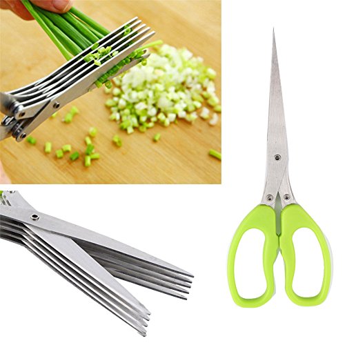 dekawei Edelstahl Küche Messer 5 Schichten Schere Sushi Geschreddertes Frühlingszwiebel Schnitt Kräuter Gewürze Schere Kochen Tools + Reinigung Kamm - 3