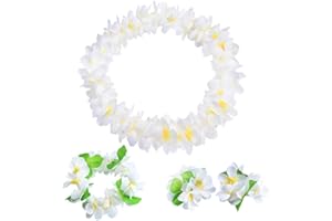 Amosfun Garland Headband Hawaiian Thickening Artificial Flower Hairpiece Necklace Bracelet Beach Party Decorations (White) Pack of 4