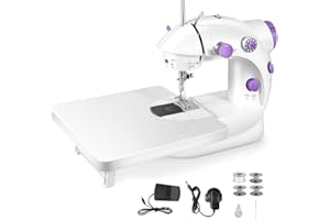 ART INSTITUTE GLITTER Mini Sewing Machine, Household Sewing Machine with Extension Table, Portable Sewing Machine Lightweight for Beginners, Handheld Sewing Machine with Sewing Kits for DIY Clothing, Curtain, Crafts