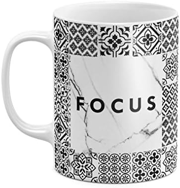 Focus Black Moroccan Mosaic Achieve Motivational Inspirational Positive Quote 11 ounce Ceramic Tea Coffee Mug