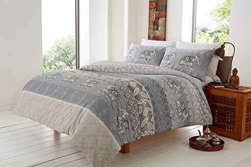FINLAYS FASHIONS ELLY ELEPHANT ANIMAL DUCK EGG GREY DUVET QUILT COVER PILLOWCASE BEDDING SET SINGLE DOUBLE KING SUPERKING SIZES (Double, Grey)